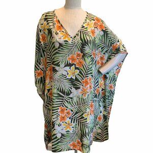 D&Co Beach L Beach Coverup Kaftan Dress Multicolor Tropical Print 209Q